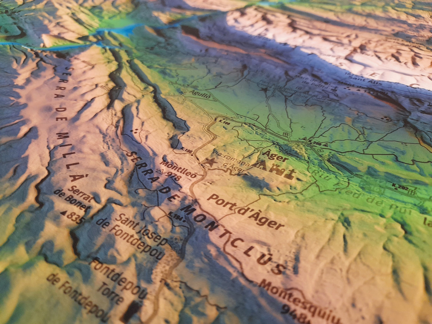 Detall Vall d'Ager. Mapa imprès que inclou tota la Serra del Montsec, que inclou Montsec de l'Estall, Montsec d'Ares i Montsec de Rúbies (o de Meià). El mapa es presenta en un estil minimalista i elegant, amb un detallat modelatge d'elevacions terrestres mapa imprès que abasta tota la Serra del Montsec, que inclou Montsec de l'Estall, Montsec d'Ares i Montsec de Rúbies (o de Meià). El mapa es presenta en un estil minimalista i elegant, amb un modelat detallat d'elevacions terrestres.